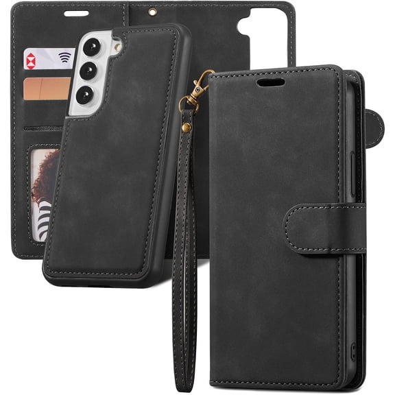 QLTYPRI Case for Samsung Galaxy S24, 2 in 1 Detachable Wallet Case PU Leather with Card Slots KickstandWrist StrapMagnetic Closure Shockproof Flip Cover for Samsung Galaxy S24 - Black