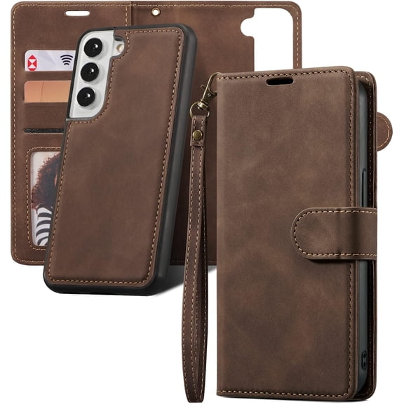 QLTYPRI Case for Samsung Galaxy S25 Edge, 2 in 1 Detachable Wallet Case PU Leather with Card Slots KickstandWrist StrapMagnetic Closure Shockproof Flip Cover for Samsung Galaxy S25 Edge - Coffee