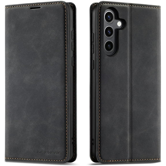 QLTYPRI Case for Samsung Galaxy S25 Plus, Premium PU Leather Cover TPU Bumper with Card Holder Kickstand Hidden Magnetic Adsorption Shockproof Flip Wallet Case for Samsung Galaxy S25 Plus - Black