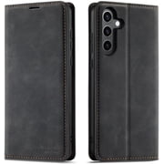 QLTYPRI Case for Samsung Galaxy S25 Plus, Premium PU Leather Cover TPU Bumper with Card Holder Kickstand Hidden Magnetic Adsorption Shockproof Flip Wallet Case for Samsung Galaxy S25 Plus - Black