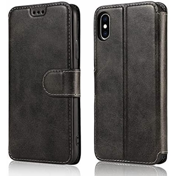 QLTYPRI Case for iPhone XR, Premium PU Leather Simple Wallet Case Card Slots Kickstand Magnetic Closure Shockproof Flip Cover for iPhone XR - Black