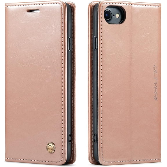 QLTYPRI Case for iPhone 16e, Vintage PU Leather Wallet Case Card Slot Kickstand Magnetic Closure Shockproof Flip Folio Cover for iPhone 16e - Rose Gold