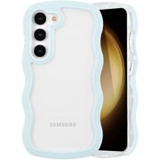 QLTYPRI Compatible with S24 Case, Cute Curly Wave Frame Clear Case for Girls Women, Transparent Soft Silicone TPU Bumper Shockproof Protective Cover for S24 - Baby Blue