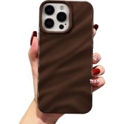 QLTYPRI Compatible with iPhone 16 Pro Case, Cute Wave Water Ripple Pattern Case for Girls Women, Slim Satin Glossy Soft Silicone TPU Bumper Shockproof Protective Phone Cover - Dark Brown