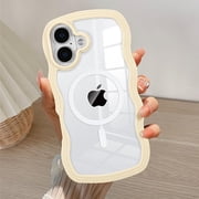 QLTYPRI Magnetic for iPhone 16 Case Compatible with Magsafe, Cute Curly Wave Frame Clear Case for Girls Women, Transparent TPU Bumper Shockproof Protective Phone Cover for iPhone 16 - Yellow