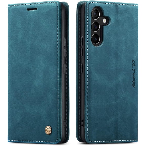 QLTYPRI for Samsung Galaxy A14 5G Case Vintage PU Leather Wallet Case TPU Bumper Card Slots Hands-Free Kickstand Magnetic Closure Shockproof Flip Folio Case for Samsung Galaxy A14 5G - Blue