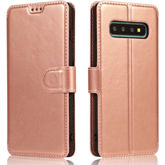 QLTYPRI for Samsung Galaxy S10e Case Premium PU Leather Simple Wallet Case TPU Bumper Card Slots Kickstand Magnetic Closure Shockproof Flip Cover for Galaxy S10e - Rose Golden