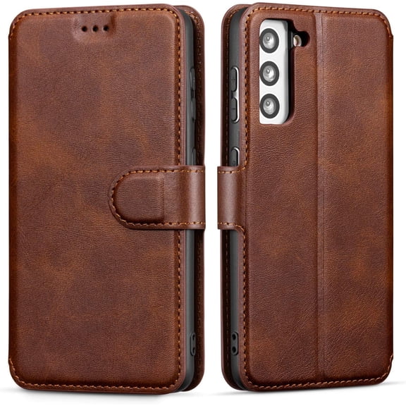 QLTYPRI for Samsung Galaxy S21 5G Case PU Leather Flip Case with Card Slots Viewing Stand Magnetic Closure Flip Folio Cover Simple Wallet Cover for Galaxy S21 6.2 inch - Brown