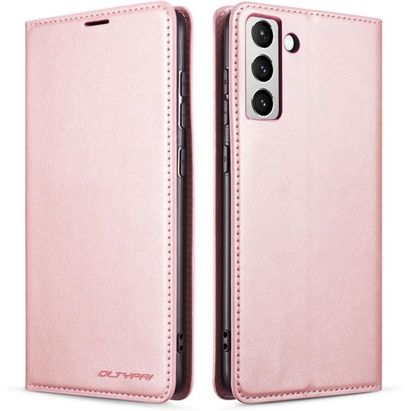 QLTYPRI for Samsung Galaxy S23 Plus Case, Premium PU Leather Cover TPU Bumper with Card Holder Kickstand Hidden Magnetic Adsorption Shockproof Flip Wallet Case for Samsung Galaxy S23 Plus - Rose Gold