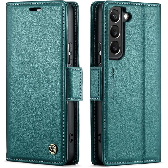 QLTYPRI Wallet Case for Samsung Galaxy S21 FE, Premium PU Leather Magnetic Flip Folio Case with RFID Blocking Credit Card Slots Kickstand Shockproof Protective Phone Case Cover - Green