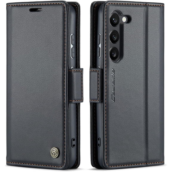 QLTYPRI Wallet Case for Samsung Galaxy S24 Plus/S25 Plus, Premium PU Leather Magnetic Flip Folio Case with RFID Blocking Credit Card Slots Kickstand Shockproof Protective Phone Cover - Black