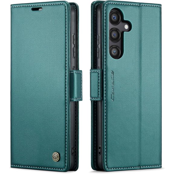 QLTYPRI Wallet Case for Samsung Galaxy S25 Plus, Premium PU Leather Magnetic Flip Folio Case with RFID Blocking Credit Card Slots Kickstand Shockproof Protective Phone Cover - Green