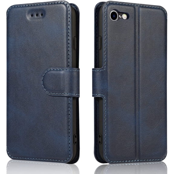 QLTYPRI iPhone 6 Plus/6S Plus Leather Flip Case with TPU Bumper, Magnetic Closure, Card Slots & Kickstand - Blue