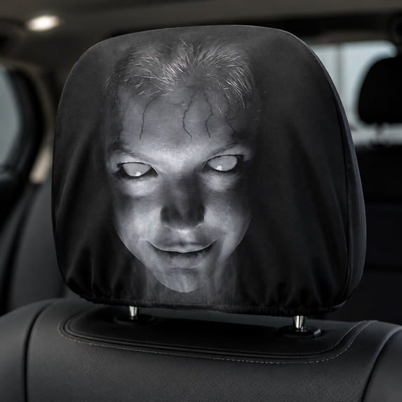 QLUEWX 1-Pack Halloween Car Headrest Cover, 9.8x9.8 Inch Scary Face Printing Car Seat Headrest Cover, 2026 Funny Face Masque Head Rest Protector for Auto Vehicle Car Truck SUV Interior Decor