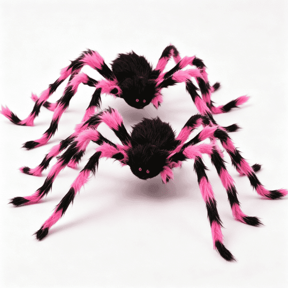 QLUEWX 2 Pack Halloween Spider Decorations, 6.6FT Giant Pink and Black Spiders, Bendable Leg Scary Large Spider Props, Furry Spider for Yard Porch Haunted House Indoor Outdoor Party Decor