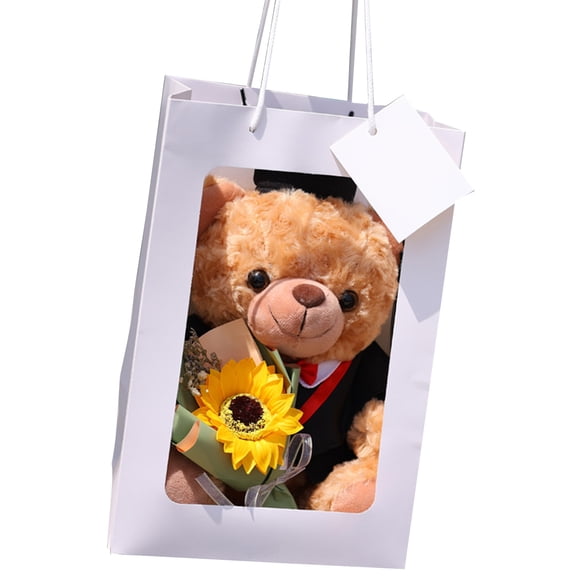 QLUEWX 2026 Graduation Bear Plush Toys, 11.8" Grad Cap Stuffed Animals with Sunflower for Graduates, Soft Grad Bear Doll Commemorative Keepsake, Class of 2026 Graduation Gift for Her Him (Red)