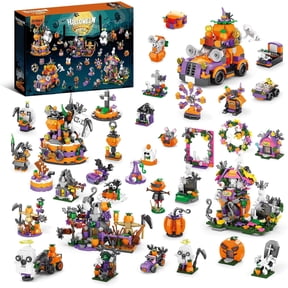 QLUEWX 2026 Halloween Advent Calendar kits  31-Day Spooky Building Blocks Countdown Calendar Sets  Build Your Haunted House with Ghosts, Bats & Pumpkins! Fun Construction Toy Gift for Ages 8+