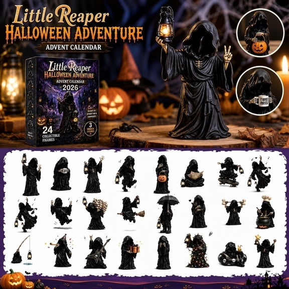 QLUEWX 2026 Halloween Reaper Advent Calendar, 24 Days Collectible Grim Reaper Resin Figurine Blind Box Set, Spooky Mini Skeleton Statue Countdown Gift Box for Halloween Party Surprise Holiday Gift