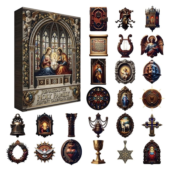 QLUEWX 2026 Holy Family Advent Calendar, 24Pcs Religious Angel Cross Acrylic Hanging Ornament Countdown Blind Box, Vintage Church Style Pendant Set, Christmas Tree Decor Surprise Gift for Believers