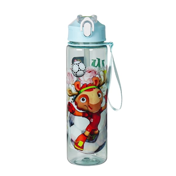 QLUEWX 2026 Soccer Cup Kids Water Bottle, 24oz BPA-Free Leakproof Plastic Water Bottle with Straw & Strap, Soccer Cup Mascot Themed Sports Cup for School Outdoor Soccer Fans Party Gift