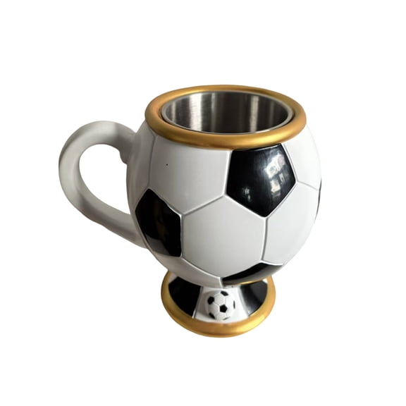 QLUEWX 2026 Soccer Cup Soccer Coffee Mug, Classic Soccer Ball Style Resin Stainless Steel Beer Mug for Soccer Fans Home Watch Party Gift