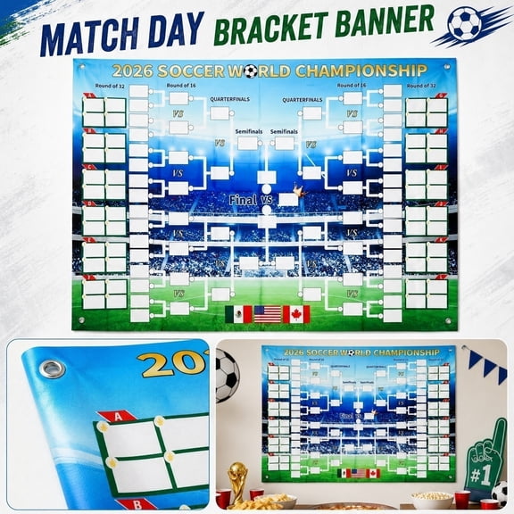QLUEWX 2026 Soccer World Championship Bracket Banner, Large Tournament Schedule Wall Chart, Polyester Match Day Bracket Flag for Game Day Watch Parties, Man Cave, Bar Decor