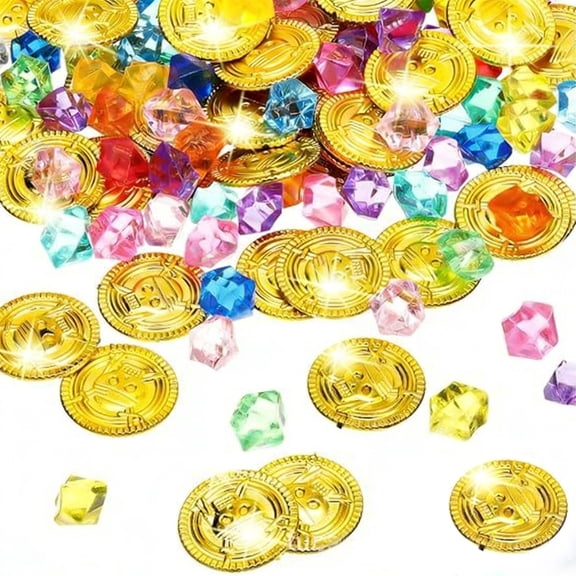 QLUEWX 246PCS Pirate Treasure Gems Pool Toys, Dive Toys Set Plastic Pool Gems Diamonds and Gold Coins Beach Toys, Summer Throw Diving Water Toys, Party Favors Water Play for Kids 4-12