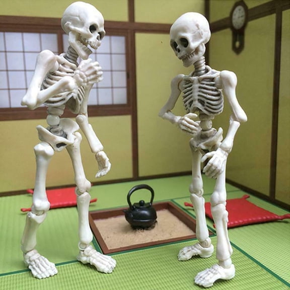 QLUEWX 3.54 Inch Posable Mini Skeleton Figurine, Full Body Articulated Small Skeleton Model, Realistic Halloween Skeleton Decor for Tiered Tray Tabletop Desk DIY Craft Haunted House Party Decor Gifts