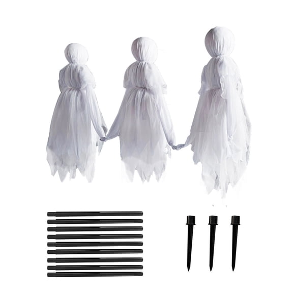QLUEWX 3PCS LED Halloween Witch Yard Stakes, 47.2" White Glowing LED Faces Holding Hands Witch Outdoor Decor, Party Supplies Props Halloween Party Decorations, Halloween Decor for Outdoor Garden