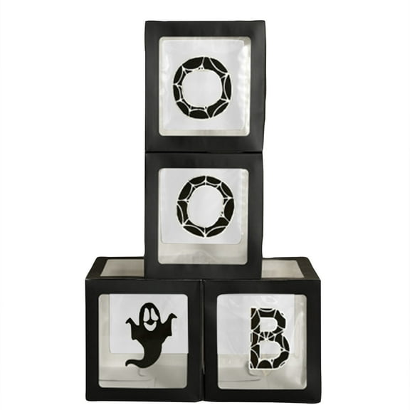 QLUEWX 4PCS Halloween Spooky Balloon Boxes, 9.8" Transparent Designs Box Table Decor with Haunted Shadows, Halloween Table Centerpieces Home Decor, Halloween Decorations Indoor for Home Table
