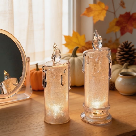QLUEWX 7" LED Flameless Transparent Pillar Candle 1PC, Dripping Wax Effect Electronic Candle Light for Christmas Wedding Party Home Tabletop Holiday Decor