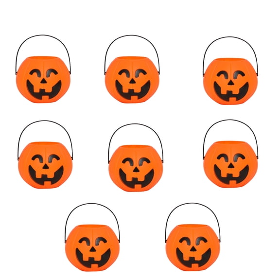 QLUEWX 8PCS Halloween Pumpkin Candy Basket, Orange Mini Handheld Storage Pumpkin Candy Buckets with Handle, Trick-or-Treat Snacks Candy Bucket Halloween Party Supplies for Kids & Adults
