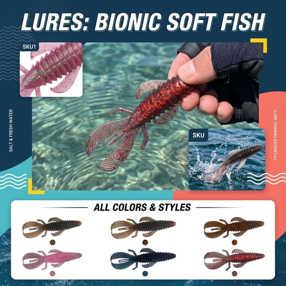 QLUEWX Bionic Crawfish Soft Lures, Green Ned Rig Craw Bait, Vivid Sinking Soft Worm Kit For Freshwater Saltwater Fishing Angler Gift