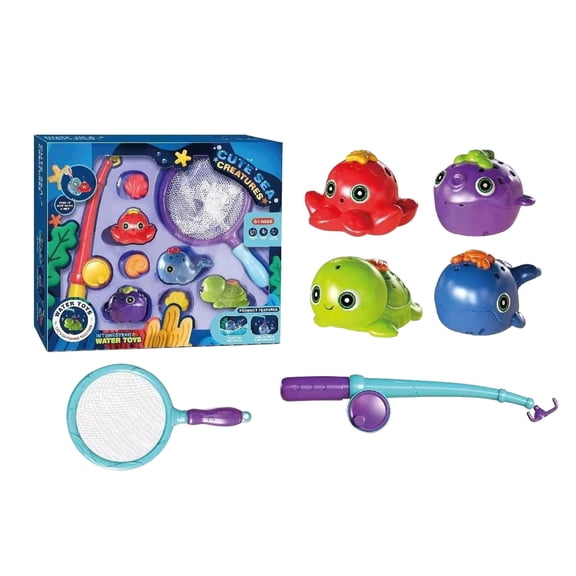 QLUEWX Fishing Pool Toys Game Set for Kids, Water Table Bathtub Kiddie Pool Party Pole Rod Net, Ocean Sea Outdoor Plastic Floating Fish Water Toys, Water Play for Kids 4-12 Birthday Gift