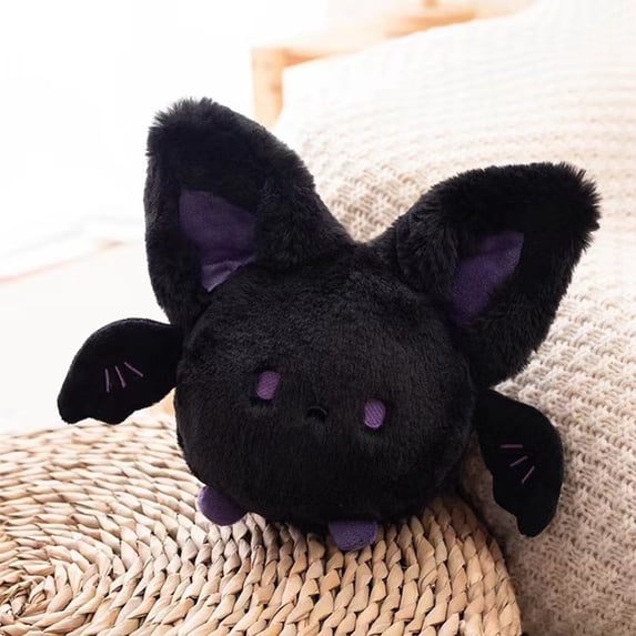 QLUEWX Halloween Bat Plush Toy, 7.87 Inch Cute Fluffy Stuffed Bat Animal Soft Bat Plushie Doll for Halloween Decor Party Favors Birthday Gifts for Kids Girls Boys Toddlers, Black