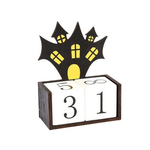 QLUEWX Halloween Countdown Table Decorations, 5.2" Wooden Digital Countdown Table Decor with Castle, Halloween Table Centerpieces, Halloween Decorations Indoor for Home Office Table Party