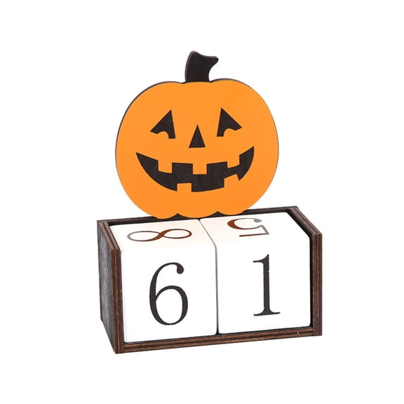 QLUEWX Halloween Countdown Table Decorations, 5.3" Wooden Digital Countdown Table Decor with Pumpkin, Halloween Table Centerpieces, Halloween Decorations Indoor for Home Office Table Party