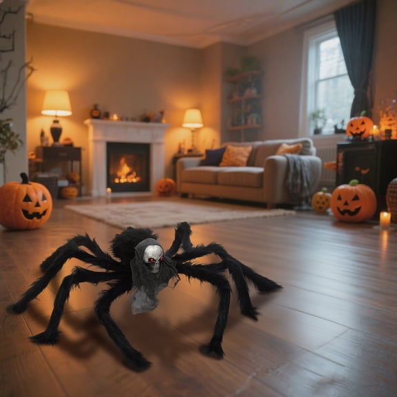 QLUEWX Halloween Decorations 27.56 Inch Hanging Plush Skull Spider, Scary Black Skeleton Spider with Red Eyes, Bendable Creepy Spider Prop for Indoor Outdoor Haunted House Yard Porch Party