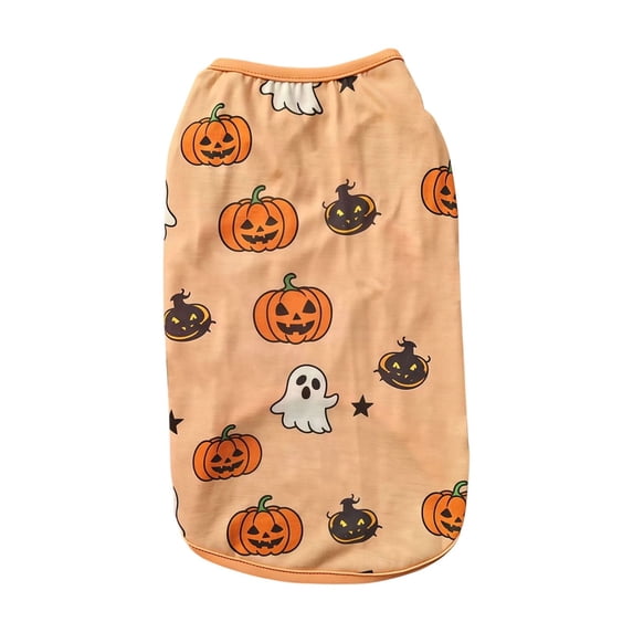 QLUEWX Halloween Dog Clothes, Funny Pumpkin Ghost Bat Printed Pet Vest, Cute Puppy Cosplay Costume, Holiday Outfit for Teddy Dogs Daily Party Dress Up, Saffron/L