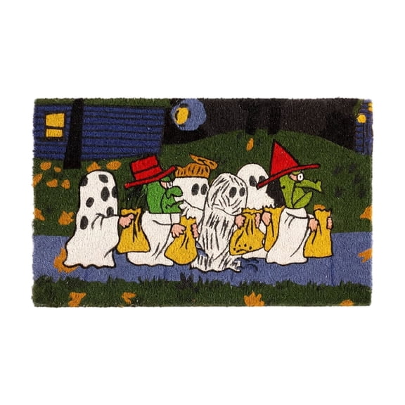 QLUEWX Halloween Doormat 35.4×23.6 Inch, Cute Ghost Dog Printed Coir Front Door Mat, Washable Anti Slip Coconut Fiber Entry Rug for Outdoor Porch Farmhouse Fall Halloween Home Christmas Decor