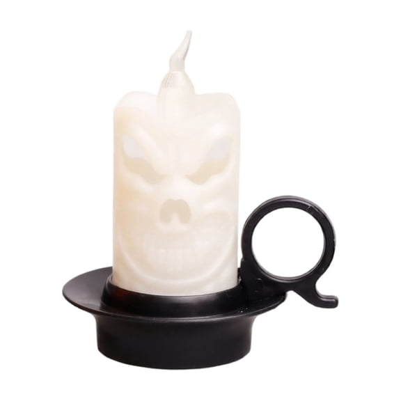 QLUEWX Halloween Flameless LED Candle Lamp, 3" White Spooky Flickering Flameless Jack-O Face Candle Light with Base Table Decor, Table Lamp for Home Tabletop Mantel Party Halloween Decor