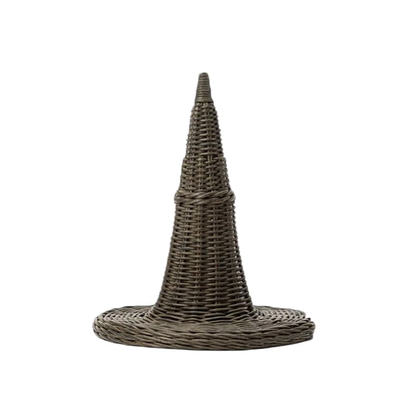 QLUEWX Halloween Rattan-Effect Woven Witch Hat Decorations, 13" Pointed Cone Wizard Hat Table Decor, Boho Rustic Table Centerpieces for Home Indoor Mantle Party Christmas Halloween Decor