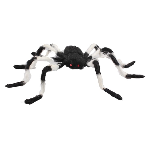 QLUEWX Halloween Spider Decorations, 30" Giant White and Black Scary Furry Spider with Bendable Legs, Large Spider Props for Indoor Outdoor Yard Porch Haunted House Halloween Party Decor