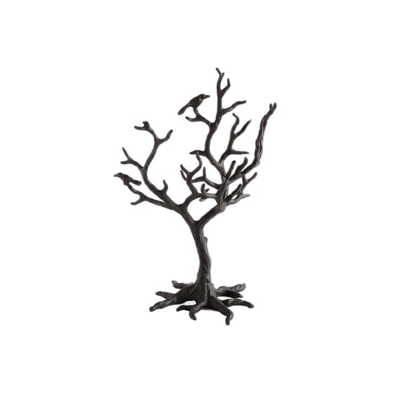 QLUEWX Halloween Spooky Tree Decor, Black Resin Bare Dead Tree Tabletop Figurine with Crow, Gothic Skeleton Tree Statue for Mantel Shelf Fall Halloween Home Christmas Decor