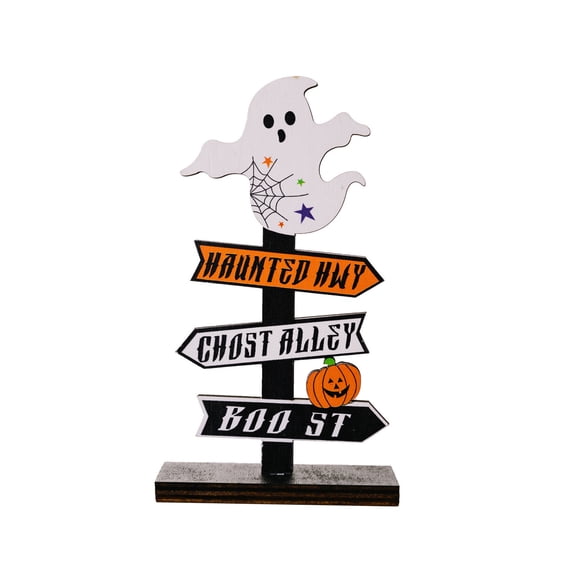 QLUEWX Halloween Table Decorations, 5.5" Wooden Block Signs Table Decor with Ghost, Haunted Ghost Alley BOO Halloween Table Centerpieces, Halloween Decorations Indoor for Home Office Table Party