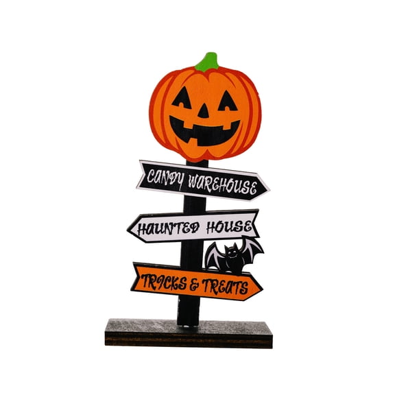 QLUEWX Halloween Table Decorations, 5.5" Wooden Block Signs Table Decor with Pumpkin, Haunted House Trick or Treat Halloween Table Centerpieces, Halloween Decorations Indoor for Home Office Table