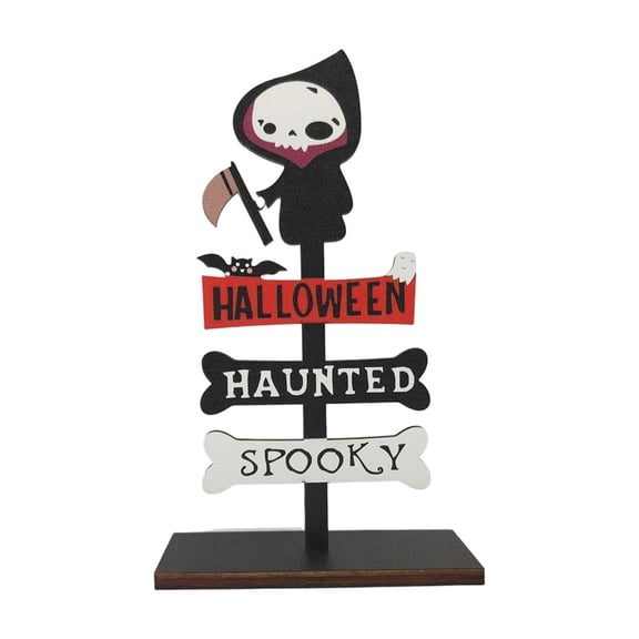 QLUEWX Halloween Table Decorations, 5.9" Wooden Block Signs Table Decor with Sickle Ghost, Haunted Spooky Halloween Table Centerpieces, Halloween Decorations Indoor for Home Office Table Party