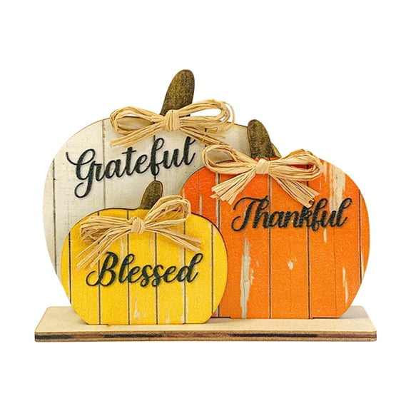 QLUEWX Halloween Table Decorations, 5.9" Wooden Tiered Tray Table Decor with 3 Pumpkin, Grateful Thankful Blessed Halloween Table Centerpieces, Halloween Decorations Indoor for Home Office Table