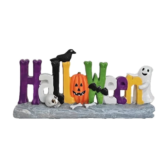 QLUEWX Halloween Table Decorations, 9.5" Resin Block Signs Table Decor with Pumpkin Ghost, Halloween Table Centerpieces Home Decor, Halloween Decorations Indoor for Home Office Table Party