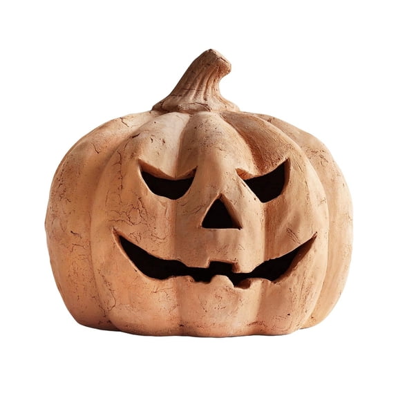 QLUEWX Halloween Terracotta-Effect Jack-O'-Lantern, 5.9" LED Light Up Resin Pumpkin Lamp Table Decor, Rustic Pumpkin Table Lamp Tabletop Centerpiece for Indoor Outdoor Mantel Shelf Halloween Decor